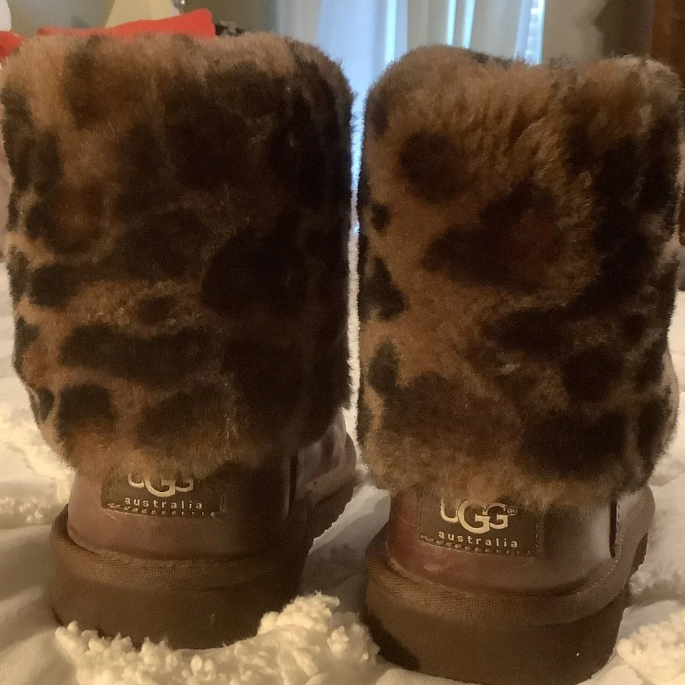 UGG Brown Kids Boots with Leopard Faux Fur